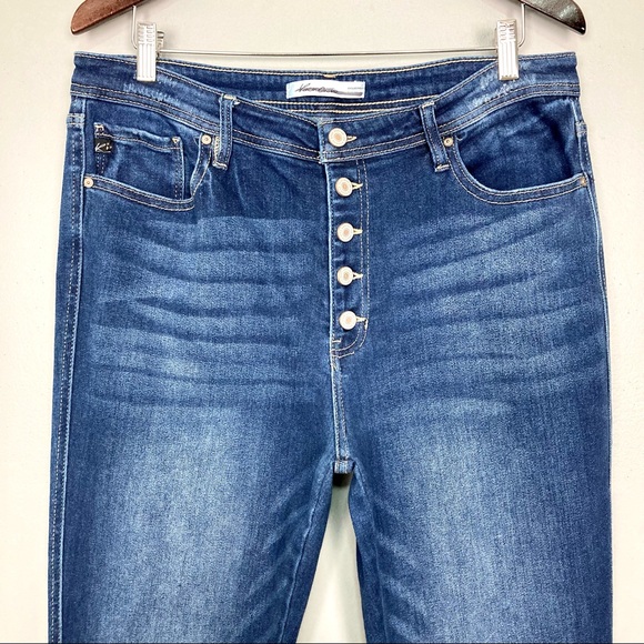 Kancan High Rise Bootcut Jean Button Fly Faded Dark Wash Stretch - Picture 3 of 8